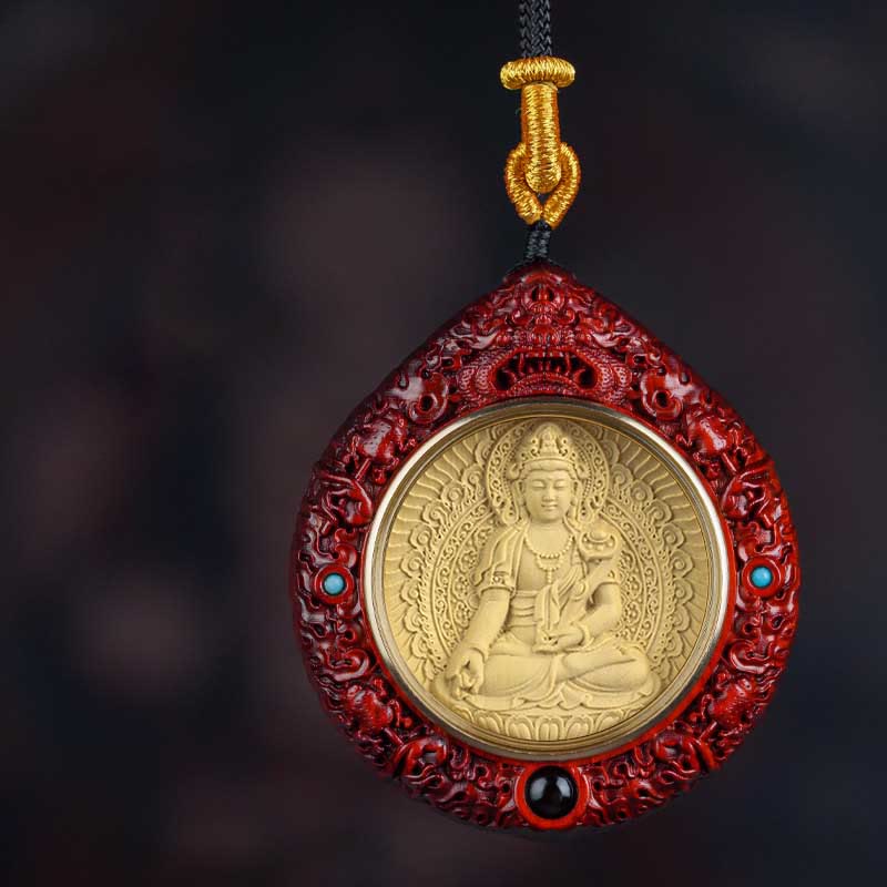 Fortune Jewel Chinese Zodiac Natal Buddha Small Leaf Red Sandalwood Ebony Longevity Necklace Pendant