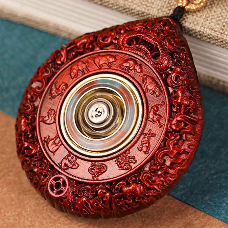 Fortune Jewel Chinese Zodiac Natal Buddha Small Leaf Red Sandalwood Ebony Longevity Necklace Pendant