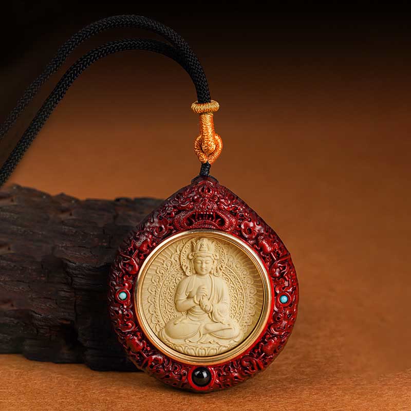 Fortune Jewel Chinese Zodiac Natal Buddha Small Leaf Red Sandalwood Ebony Longevity Necklace Pendant