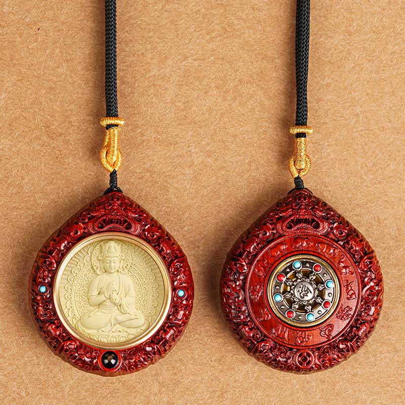 Fortune Jewel Chinese Zodiac Natal Buddha Small Leaf Red Sandalwood Ebony Longevity Necklace Pendant