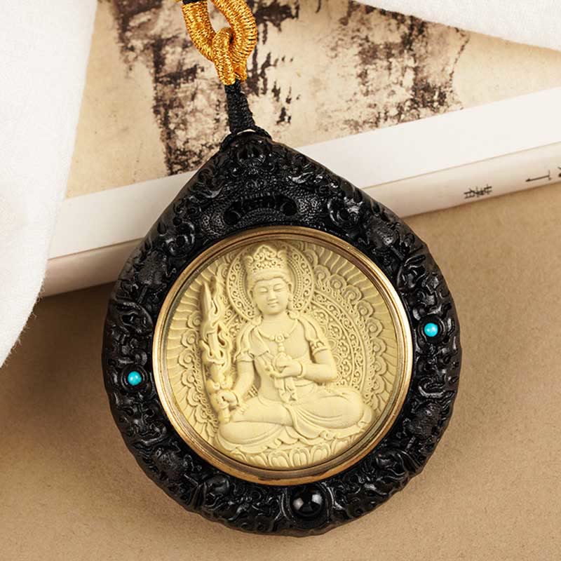 Fortune Jewel Chinese Zodiac Natal Buddha Small Leaf Red Sandalwood Ebony Longevity Necklace Pendant