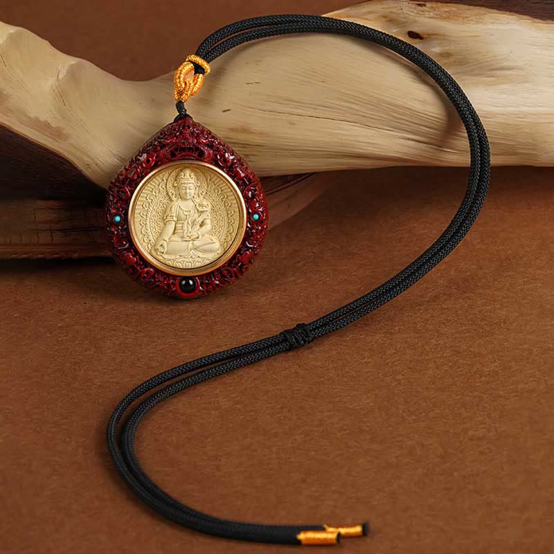 Fortune Jewel Chinese Zodiac Natal Buddha Small Leaf Red Sandalwood Ebony Longevity Necklace Pendant