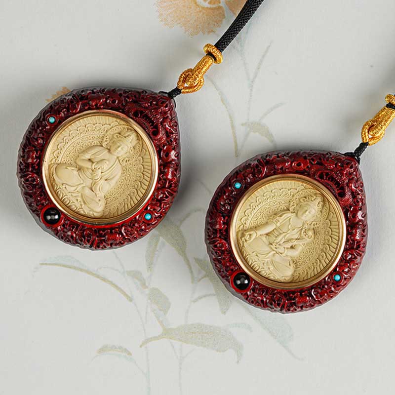 Fortune Jewel Chinese Zodiac Natal Buddha Small Leaf Red Sandalwood Ebony Longevity Necklace Pendant