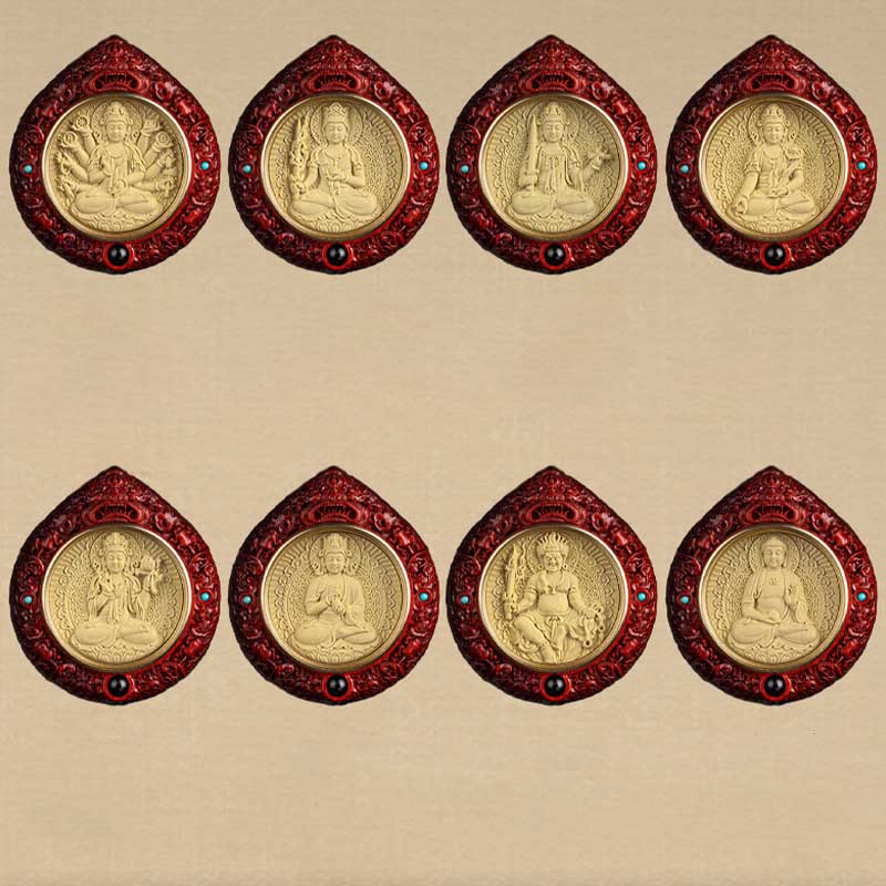 Fortune Jewel Chinese Zodiac Natal Buddha Small Leaf Red Sandalwood Ebony Longevity Necklace Pendant