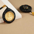 Fortune Jewel Chinese Zodiac Natal Buddha Small Leaf Red Sandalwood Ebony Longevity Necklace Pendant