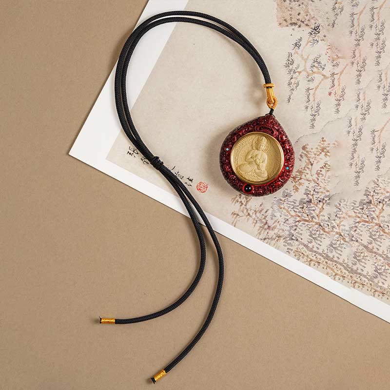 Fortune Jewel Chinese Zodiac Natal Buddha Small Leaf Red Sandalwood Ebony Longevity Necklace Pendant