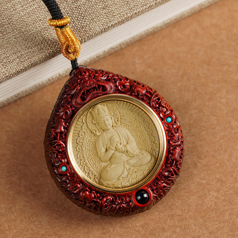 Fortune Jewel Chinese Zodiac Natal Buddha Small Leaf Red Sandalwood Ebony Longevity Necklace Pendant
