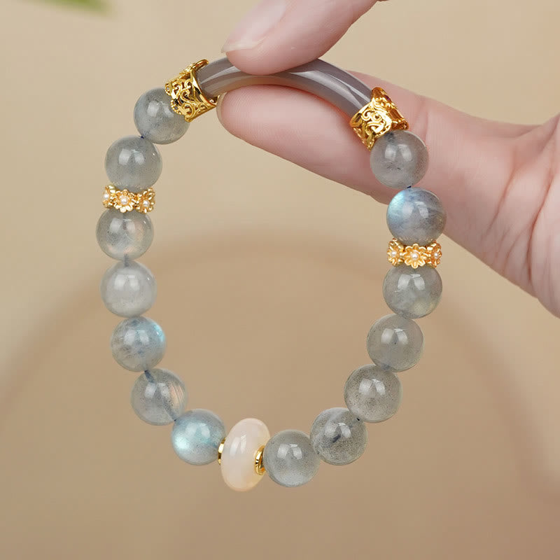 Fortune Jewel Natural Moonstone Gray Agate Healing Change Bracelet