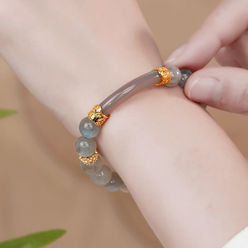 Fortune Jewel Natural Moonstone Gray Agate Healing Change Bracelet