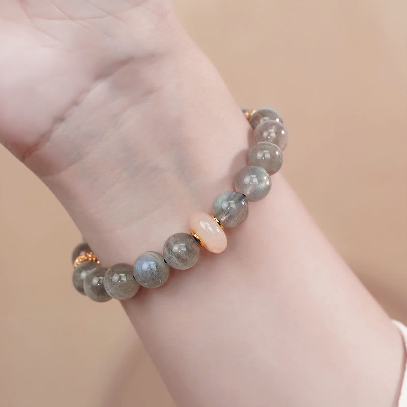 Fortune Jewel Natural Moonstone Gray Agate Healing Change Bracelet