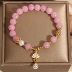 Fortune Jewel Pink Quartzite Pearl Lotus Charm Harmony Bracelet