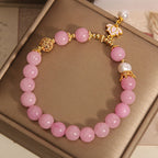 Fortune Jewel Pink Quartzite Pearl Lotus Charm Harmony Bracelet