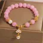 Fortune Jewel Pink Quartzite Pearl Lotus Charm Harmony Bracelet