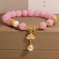 Fortune Jewel Pink Quartzite Pearl Lotus Charm Harmony Bracelet