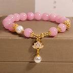 Fortune Jewel Pink Quartzite Pearl Lotus Charm Harmony Bracelet