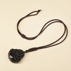 Fortune Jewel Natural Black Obsidian Ice Obsidian Laughing Buddha Purification Necklace Pendant