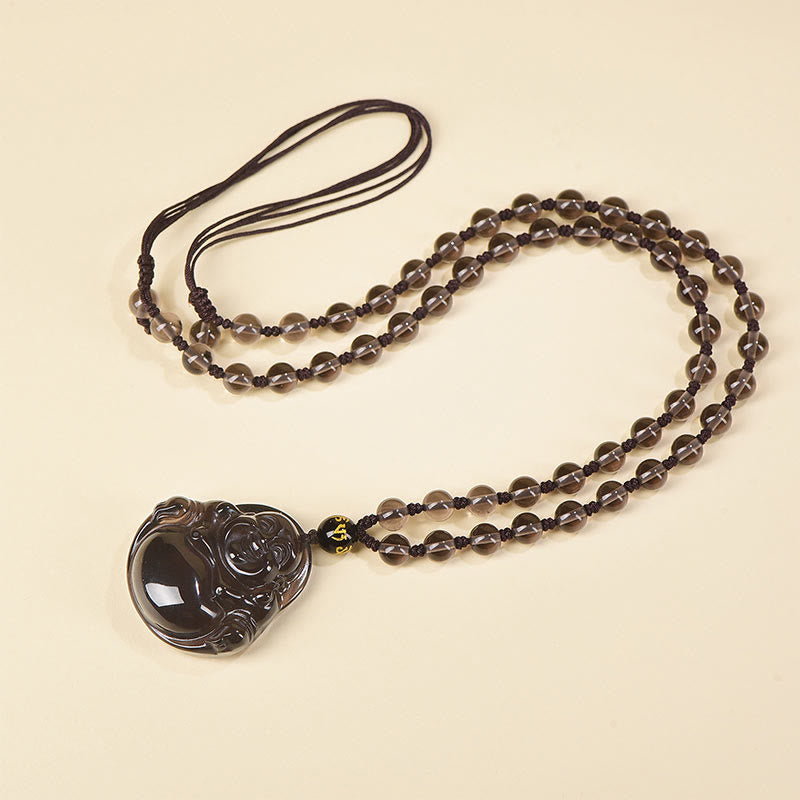 Fortune Jewel Natural Black Obsidian Ice Obsidian Laughing Buddha Purification Necklace Pendant