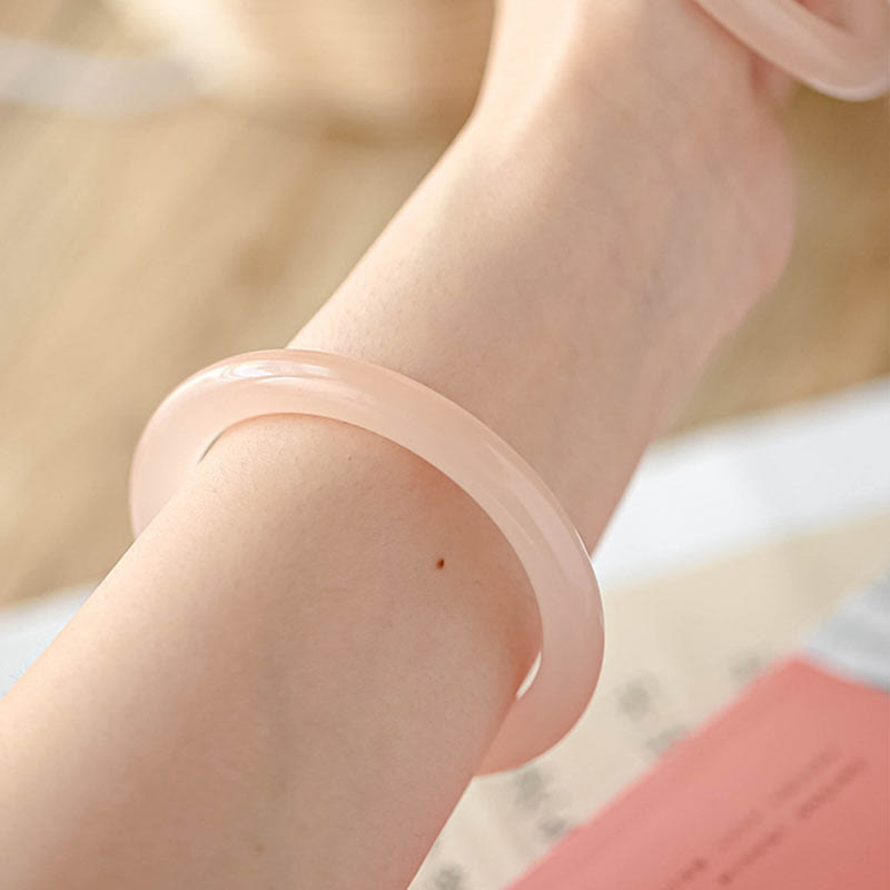 Fortune Jewel Natural Dusty Rose Pink Jade Self-Love Bracelet Bangle