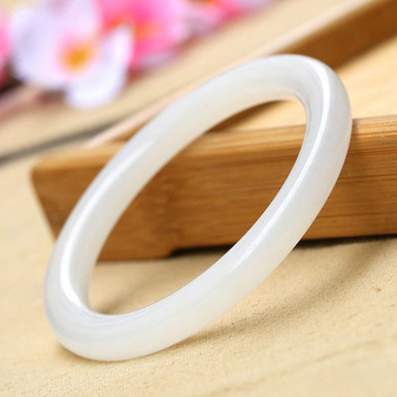 Fortune Jewel Natural White Green Jade Luck Prosperity Bracelet Bangle
