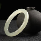 Fortune Jewel Natural White Green Jade Luck Prosperity Bracelet Bangle