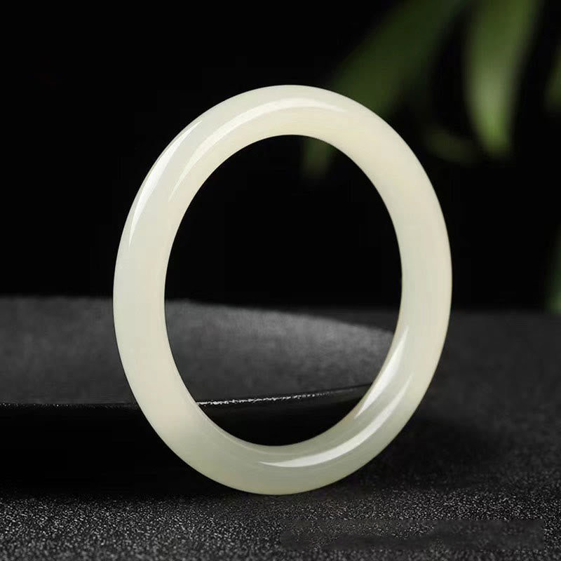 Fortune Jewel Natural White Green Jade Luck Prosperity Bracelet Bangle