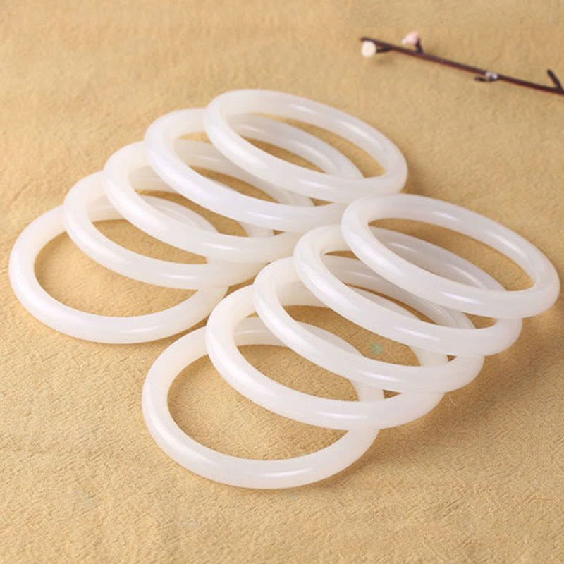 Fortune Jewel Natural White Green Jade Luck Prosperity Bracelet Bangle
