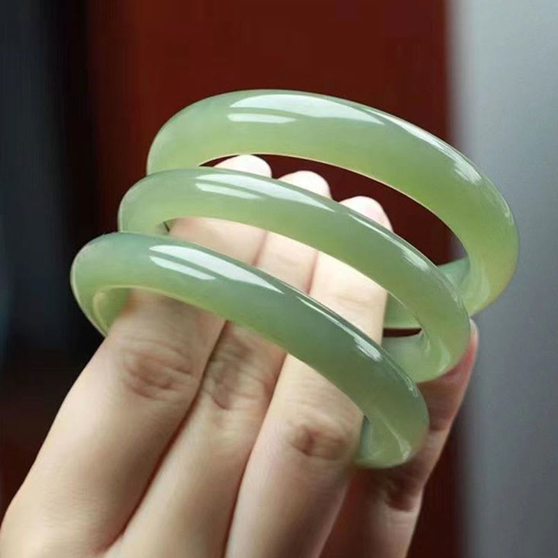 Fortune Jewel Natural White Green Jade Luck Prosperity Bracelet Bangle