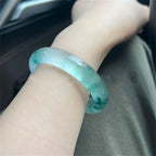 Fortune Jewel Natural Jade Floating Flower Luck Bracelet Bangle