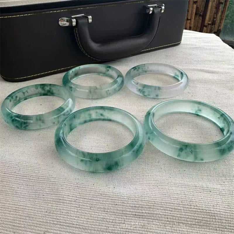 Fortune Jewel Natural Jade Floating Flower Luck Bracelet Bangle