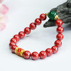 Fortune Jewel Natural Cinnabar Green Agate Om Mani Padme Hum Pattern Blessing Bracelet