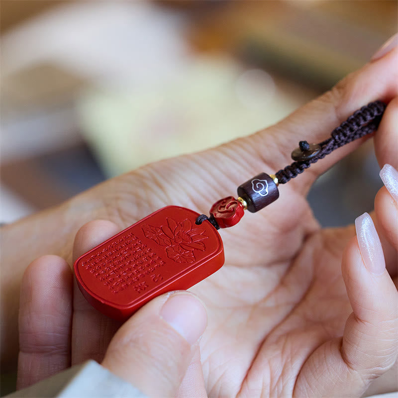 Fortune Jewel Natural Cinnabar Heart Sutra Blessing Key Chain