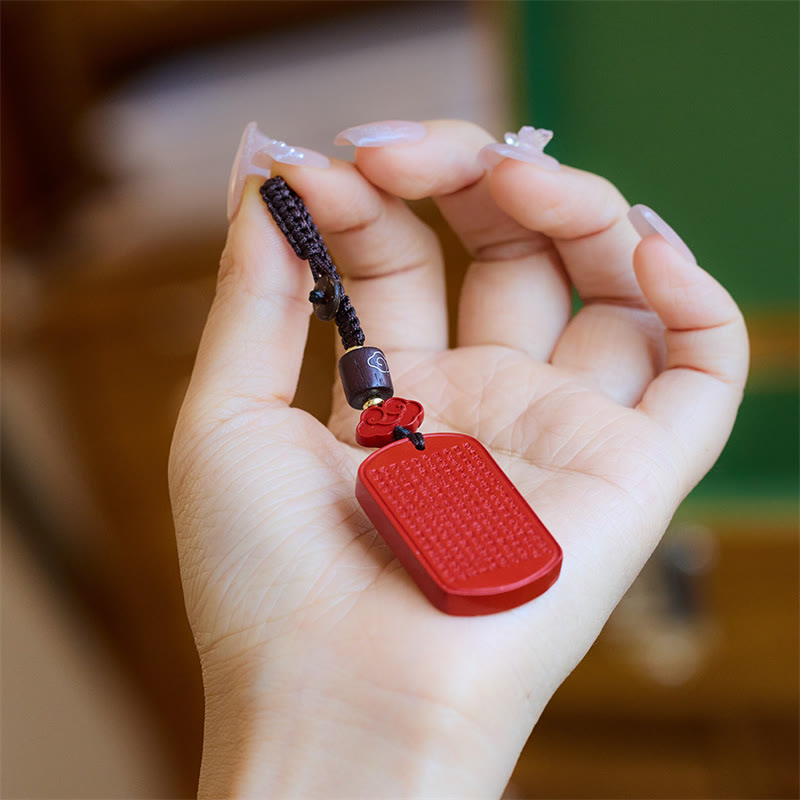 Fortune Jewel Natural Cinnabar Heart Sutra Blessing Key Chain