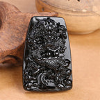 Fortune Jewel Black Obsidian Dragon Carved Luck Protection Necklace Pendant