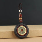 Fortune Jewel Copper Coin Attract Wealth Ebony Wood Red Sandalwood Luck Key Chain Decoration