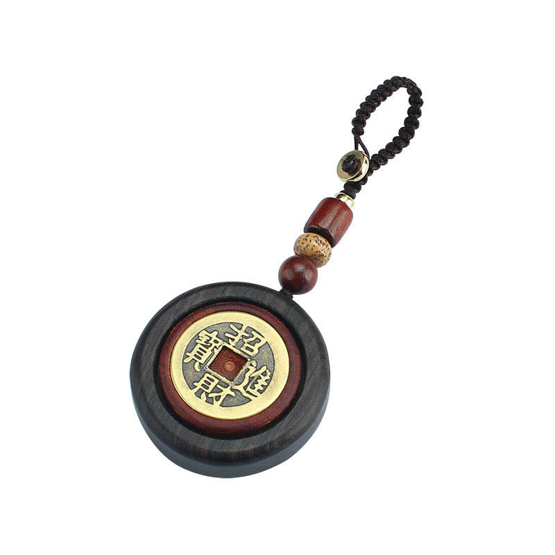 Fortune Jewel Copper Coin Attract Wealth Ebony Wood Red Sandalwood Luck Key Chain Decoration