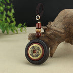 Fortune Jewel Copper Coin Attract Wealth Ebony Wood Red Sandalwood Luck Key Chain Decoration