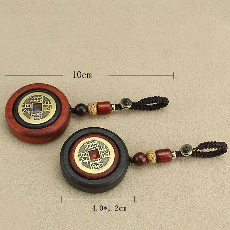 Fortune Jewel Copper Coin Attract Wealth Ebony Wood Red Sandalwood Luck Key Chain Decoration
