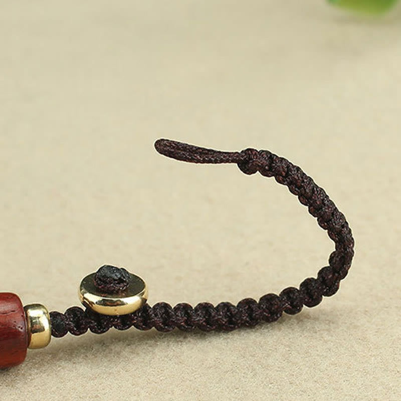 Fortune Jewel Copper Coin Attract Wealth Ebony Wood Red Sandalwood Luck Key Chain Decoration