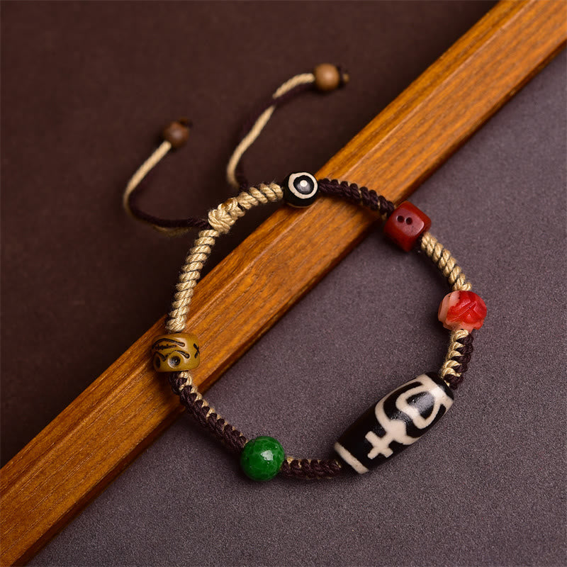 Fortune Jewel Handmade Tibetan Dzi Bead Wealth Braided Rope Bracelet