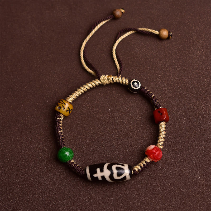 Fortune Jewel Handmade Tibetan Dzi Bead Wealth Braided Rope Bracelet