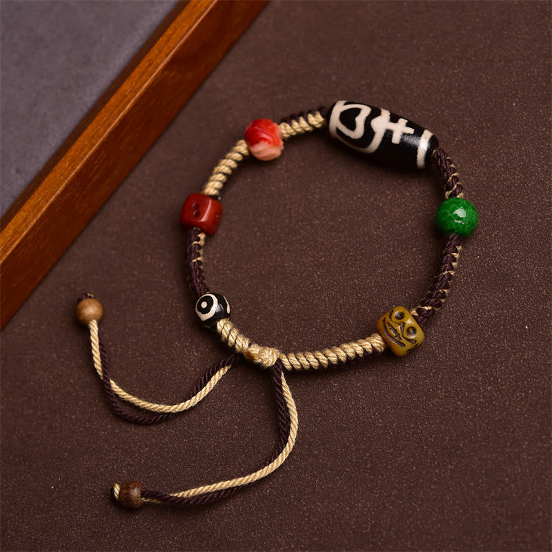 Fortune Jewel Handmade Tibetan Dzi Bead Wealth Braided Rope Bracelet