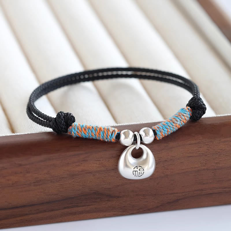 Fortune Jewel Handmade 925 Sterling Silver Fu Character Safe And Well Luck Braided Bracelet