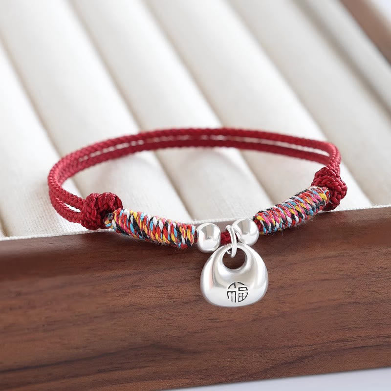 Fortune Jewel Handmade 925 Sterling Silver Fu Character Safe And Well Luck Braided Bracelet