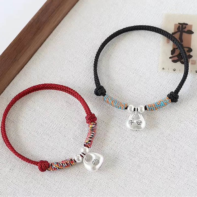 Fortune Jewel Handmade 925 Sterling Silver Fu Character Safe And Well Luck Braided Bracelet