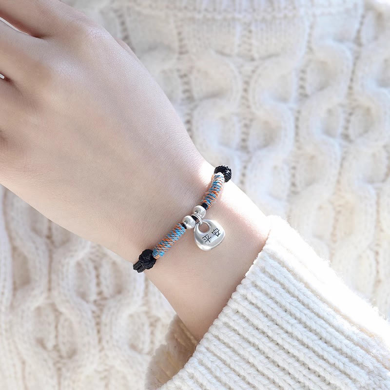 Fortune Jewel Handmade 925 Sterling Silver Fu Character Safe And Well Luck Braided Bracelet