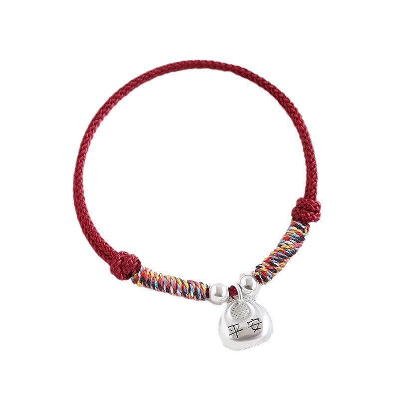 Fortune Jewel Handmade 925 Sterling Silver Fu Character Safe And Well Luck Braided Bracelet