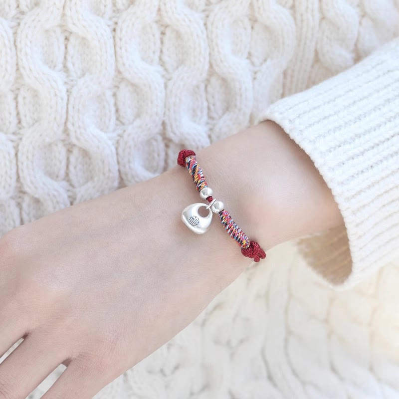 Fortune Jewel Handmade 925 Sterling Silver Fu Character Safe And Well Luck Braided Bracelet