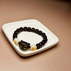 Fortune Jewel Ebony Wood Cute Cat Bodhi Seed Paw Claw Peace Bracelet