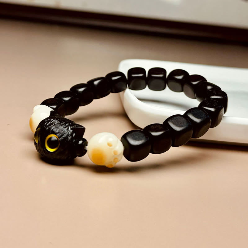 Fortune Jewel Ebony Wood Cute Cat Bodhi Seed Paw Claw Peace Bracelet