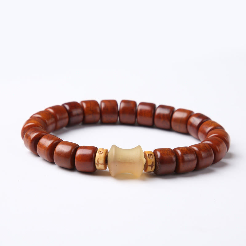 Fortune Jewel Tibetan Bone Beads Three-Eyed Dzi Bead Sheep Horn Red Agate Strength Bracelet